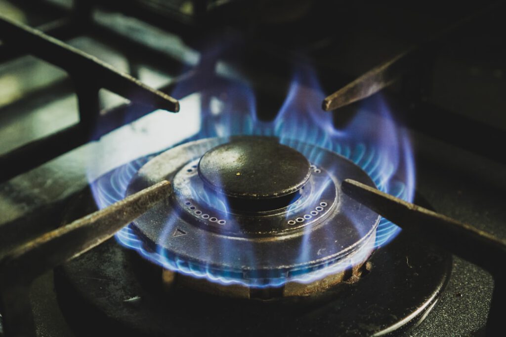 The old gas stove on fire